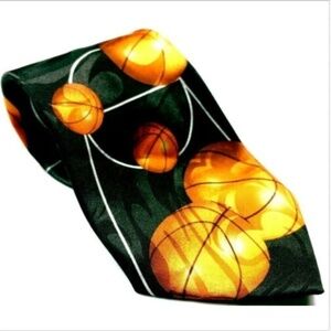Basketball Court Sport Necktie Black Orange Men's